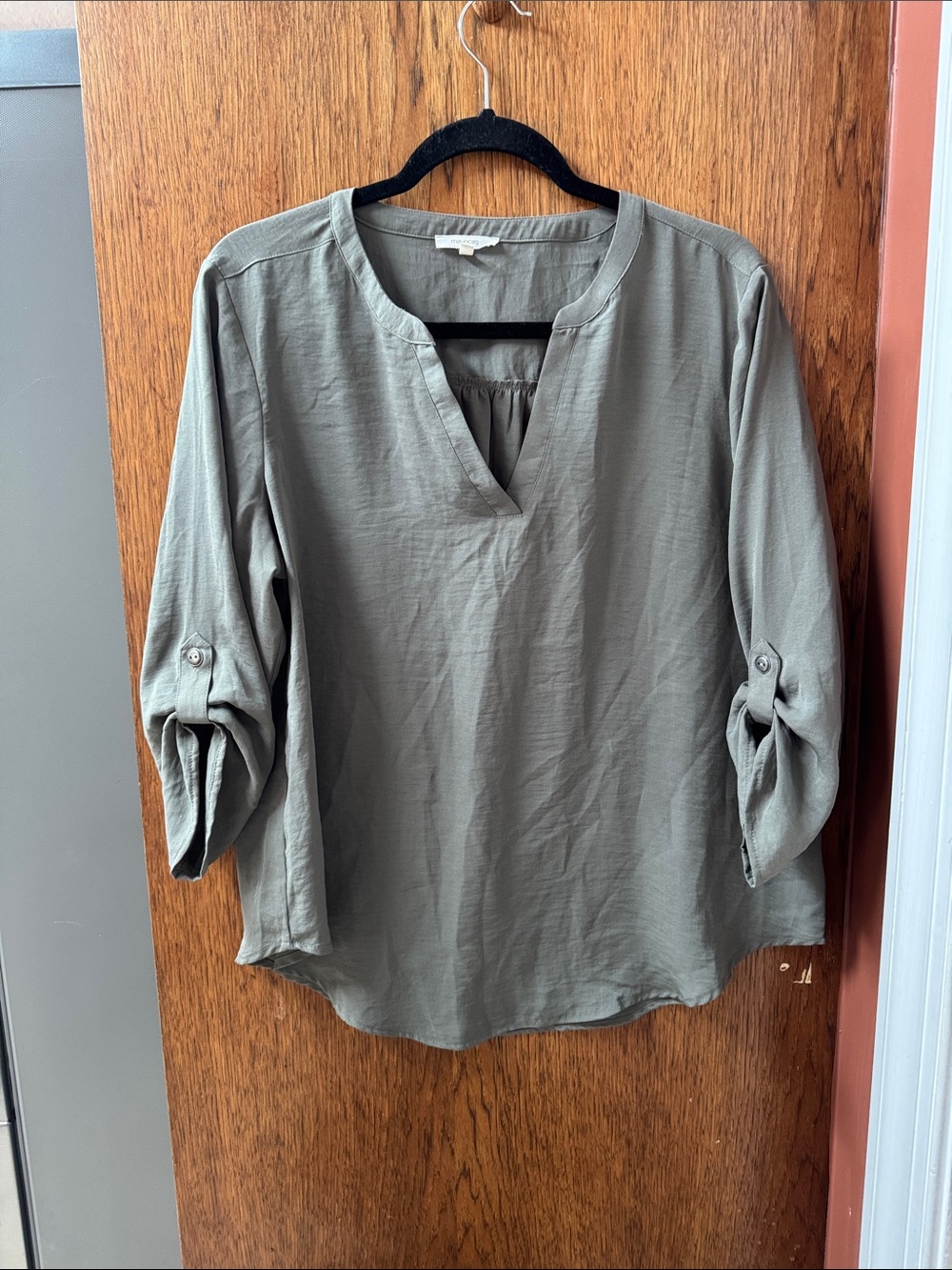 Maurices Olive Roll-Tab V-Neck Tunic